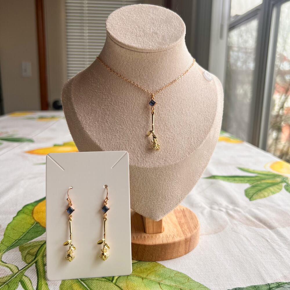 Novelty Sapphire Blue Topaz Rose Earrings, Spring Rose Casual Fun Gift Earrings - Picture 7 of 7